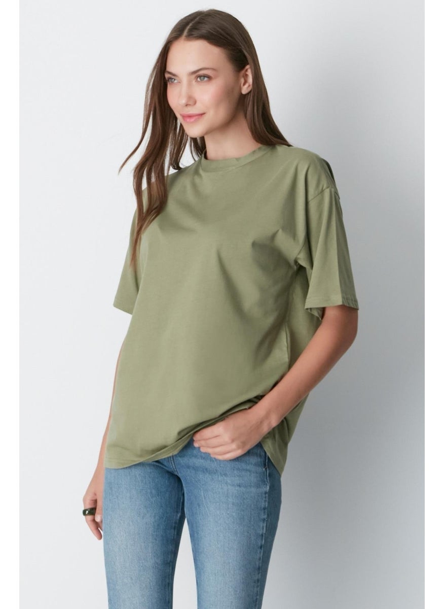 Crew Neck Short Sleeve 2-Piece Casual Basic T-Shirt 961 Khaki/çağla