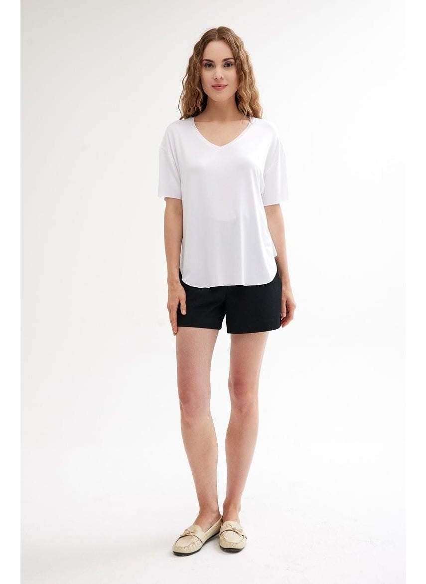 3 Pieces V-Neck Basic Cotton Slit Detailed T-Shirt