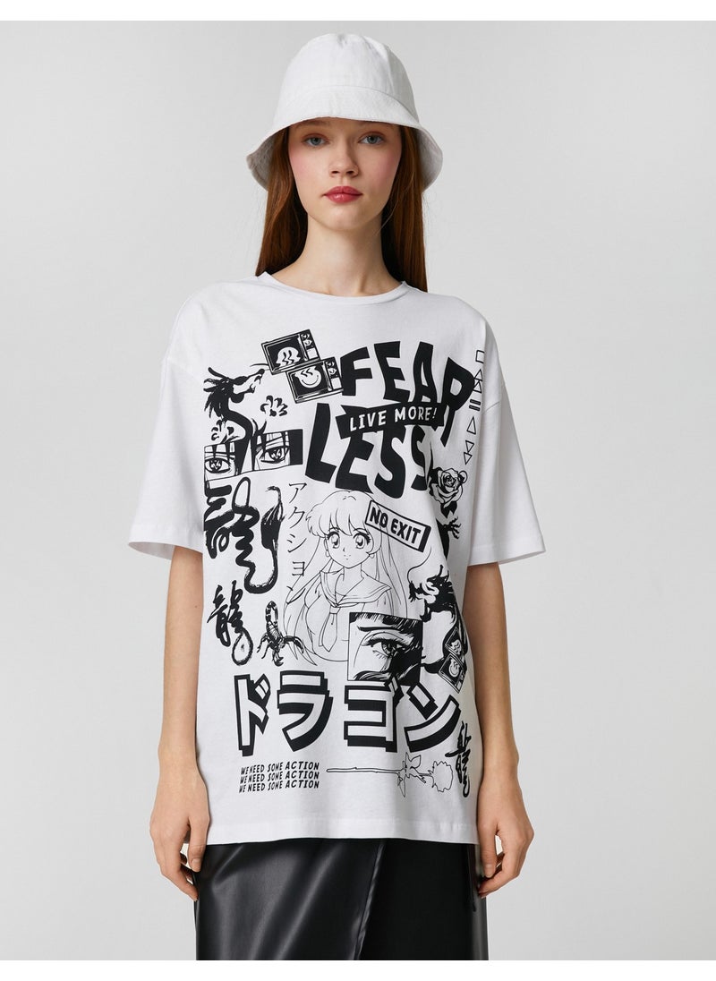 Oversize T-Shirt Short Sleeve Far East Printed Crew Neck