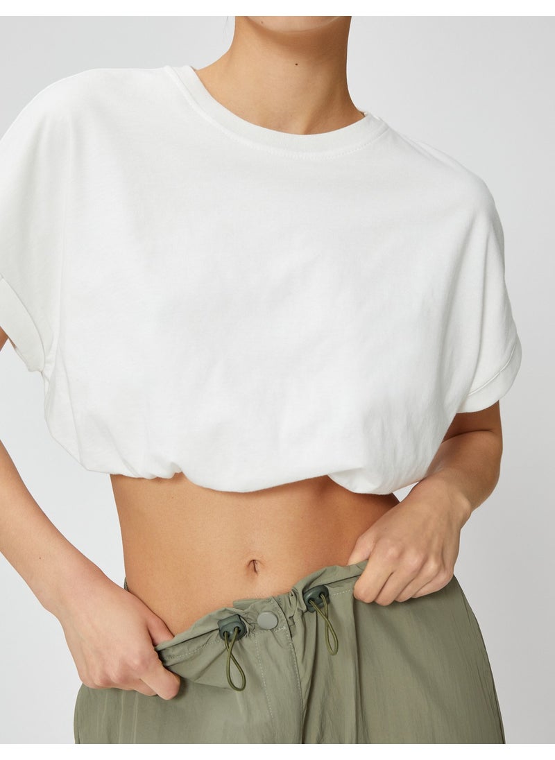 Crop T-Shirt Crew Neck Short Sleeve Elastic Waist