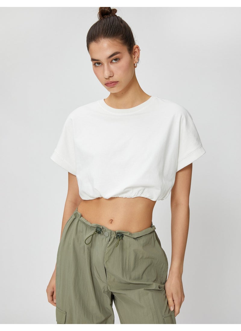 Crop T-Shirt Crew Neck Short Sleeve Elastic Waist