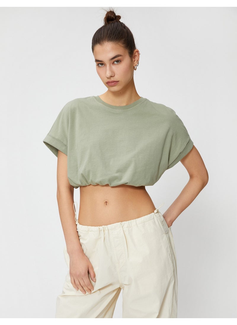 Crop T-Shirt Crew Neck Short Sleeve Elastic Waist