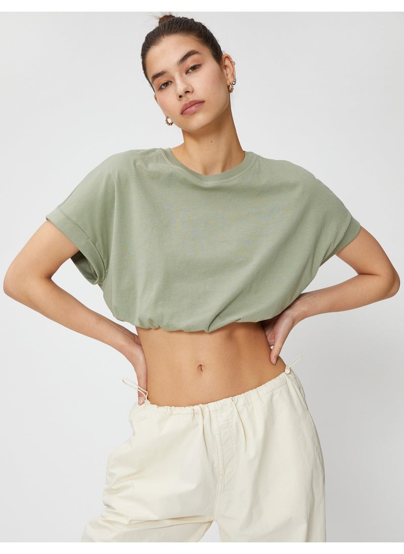 Crop T-Shirt Crew Neck Short Sleeve Elastic Waist