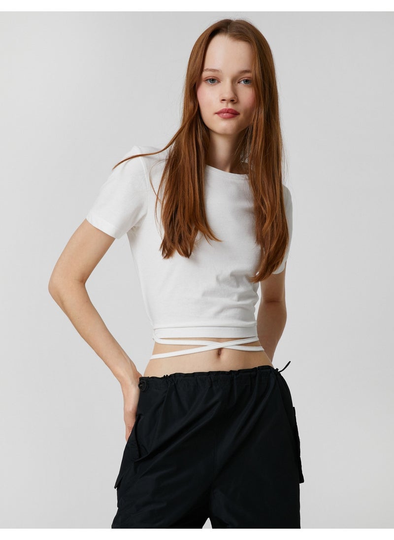 Crop T-Shirt with Tie Detail Crew Neck Short Sleeve