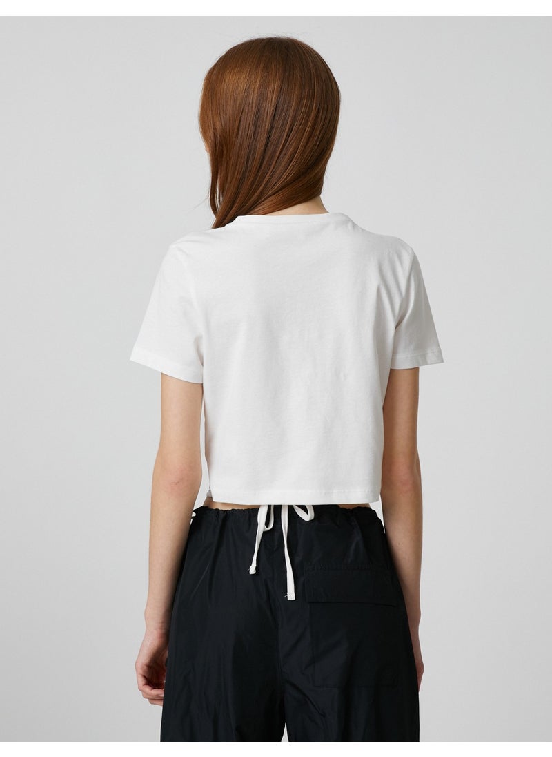 Crop T-Shirt with Tie Detail Crew Neck Short Sleeve