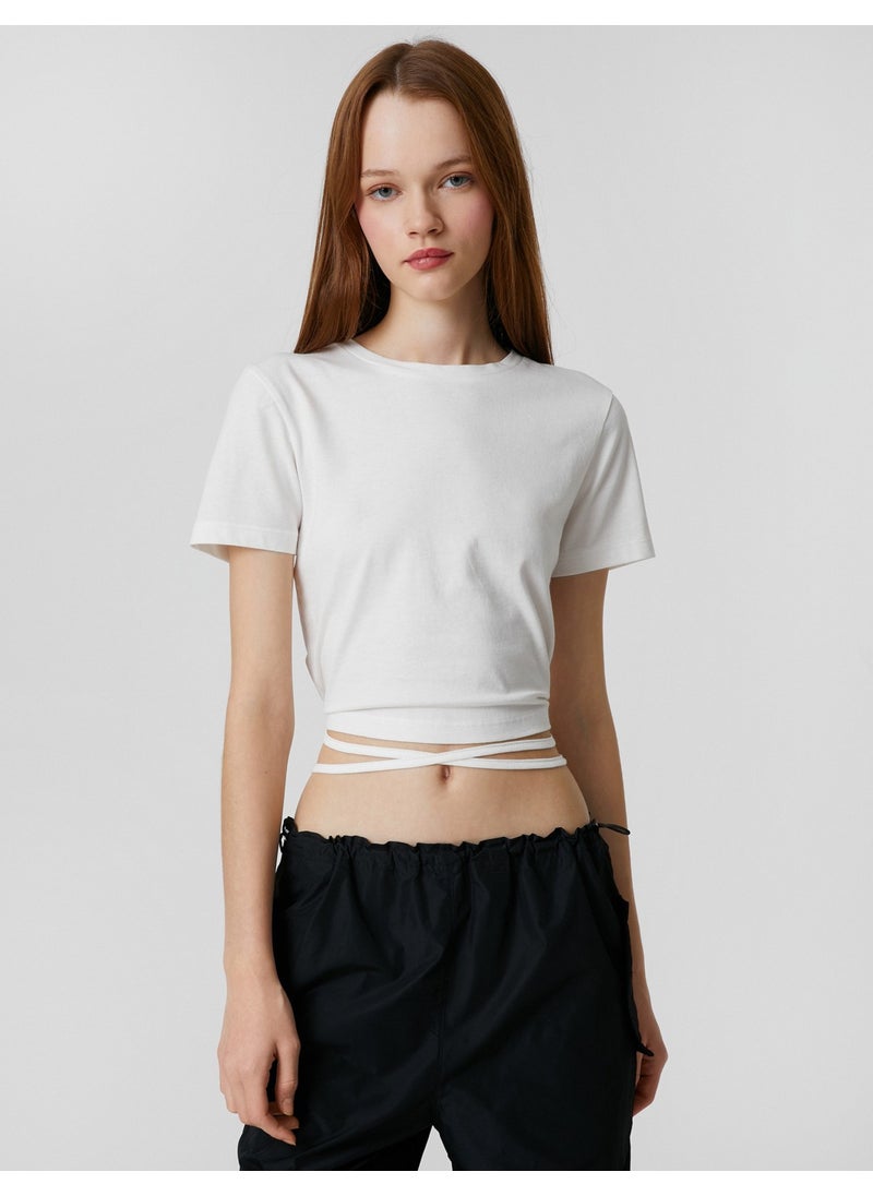 Crop T-Shirt with Tie Detail Crew Neck Short Sleeve