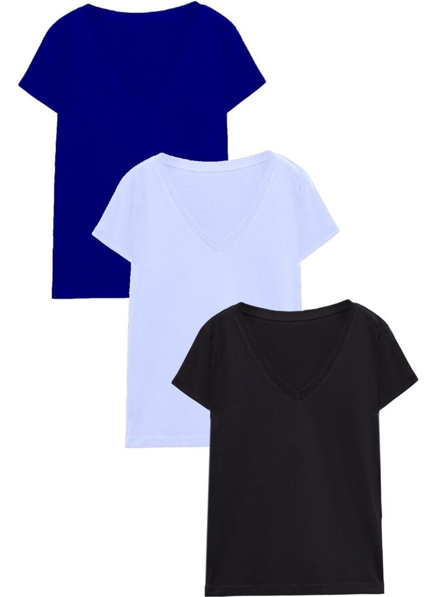 3 Piece Short Sleeve Cotton V Neck T-Shirt