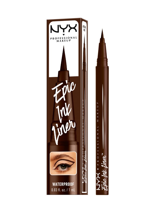 Epic Ink Liner, Waterproof Liquid Eyeliner - Milk Chocolate, Vegan Formula, Intense Pigment