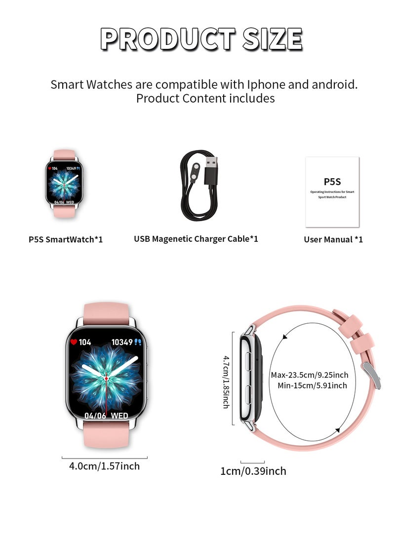 Korean Brand P5S Smart Watch,Business Smartwatch,Waterproof Fitness Watch, Bluetooth Calling,Smart watch for Men, Zinc Alloy Vacuum Plating, Heart Rate Monitoring,Smart watch for women Pink