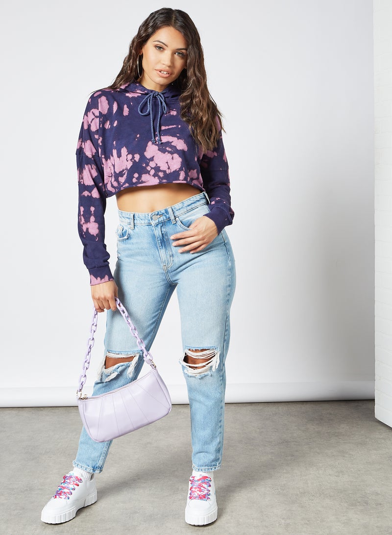 Cropped Tie Dye Hoodie Blue/Purple