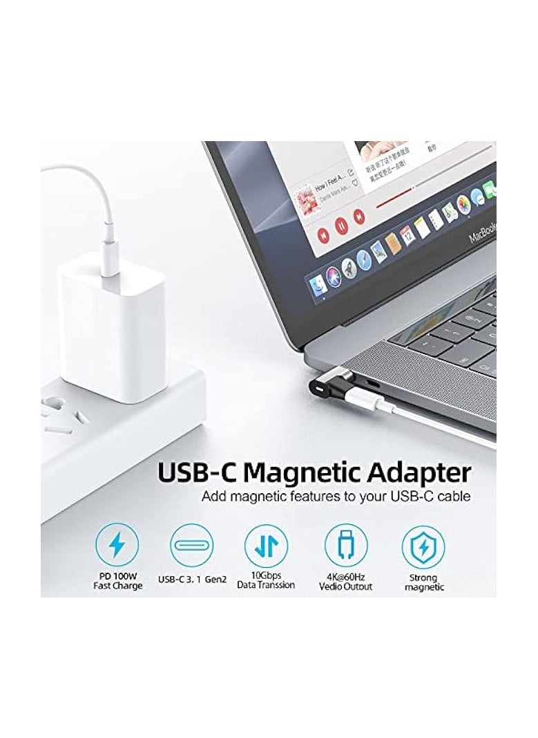 Magnetic Type-C Adapter for MacBook, Support PD 100W Fast Charging Protocol, 90 Degree Elbow Adapter, USB 3.1 4K@60hz HD Video Output, 10Gbps Extreme Speed File Transfer