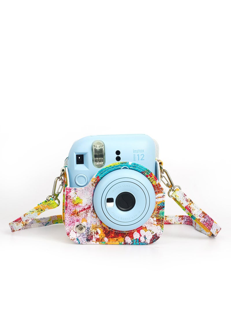 Protective Camera Case Compatible with Fuji Mini 12 Instant Camera, Amazing Colorful Instax Mini 12 Camera Case, Small PU Leather Carry Case with Adjustable Shoulder Strap - Abstract Painting