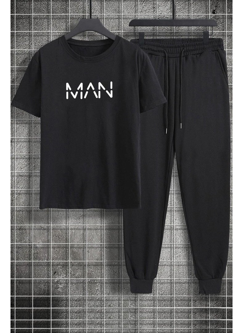 Unisex Man Printed 2-Piece Tracksuit Set S.m. Black