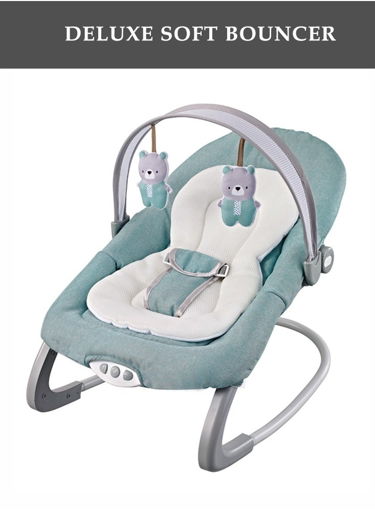 Factory Price Royal Baby Bouncer With Removable Toys, Soothing Music and Vibrations - Light Green