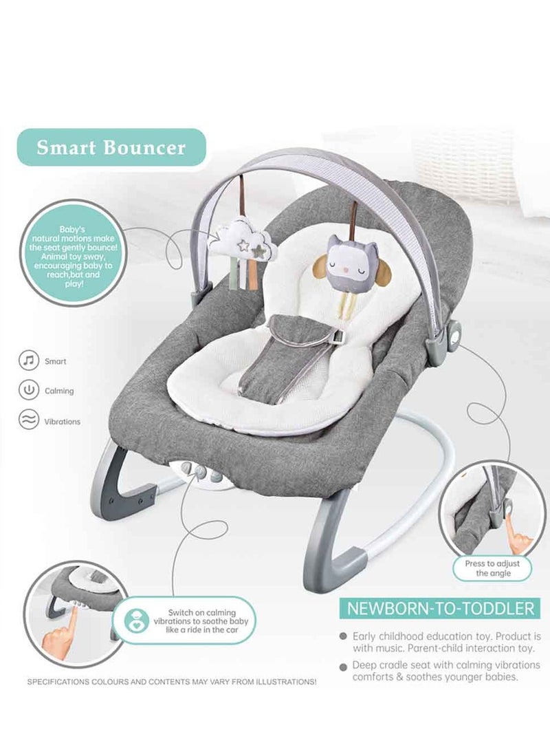 Factory Price Royal Baby Bouncer With Removable Toys, Soothing Music and Vibrations - Grey