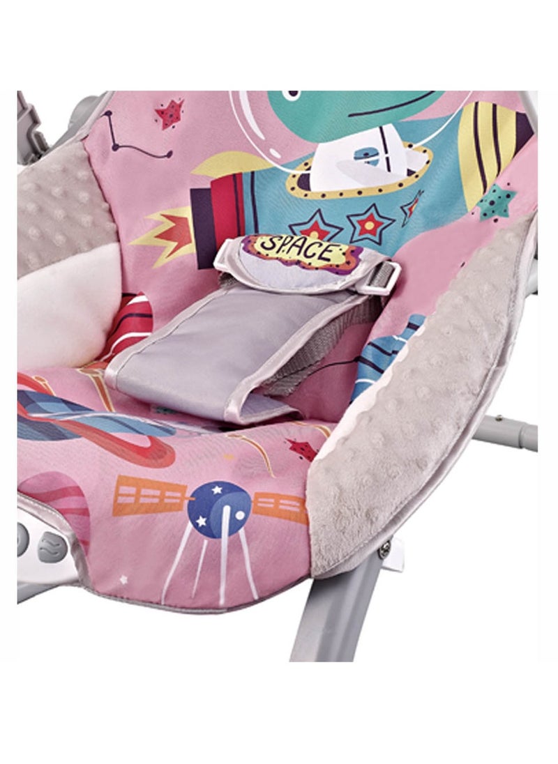 Factory Price Printed Baby Bouncer With Soothing Music,  Calm Vibrations and Removable Toys - Space Pink