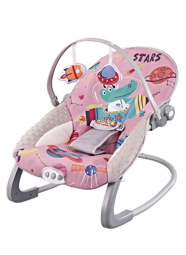 Factory Price Printed Baby Bouncer With Soothing Music,  Calm Vibrations and Removable Toys - Space Pink