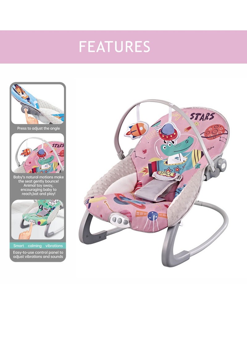 Factory Price Printed Baby Bouncer With Soothing Music,  Calm Vibrations and Removable Toys - Space Pink