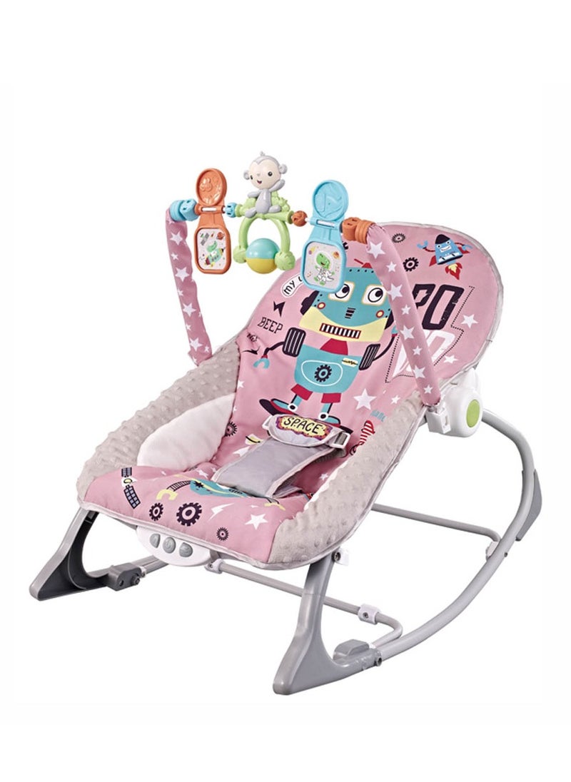 Factory Price Printed Baby Rocker With Soothing Music,  Calm Vibrations and Removable Toys - Space Pink