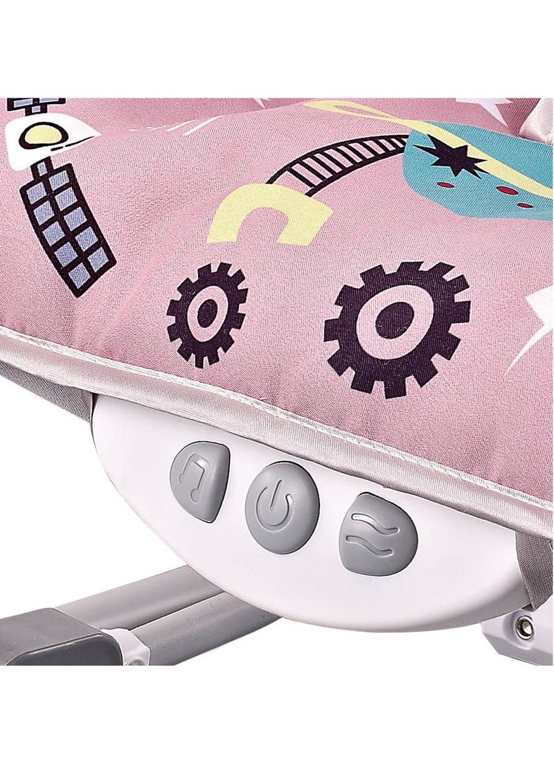 Factory Price Printed Baby Rocker With Soothing Music,  Calm Vibrations and Removable Toys - Space Pink