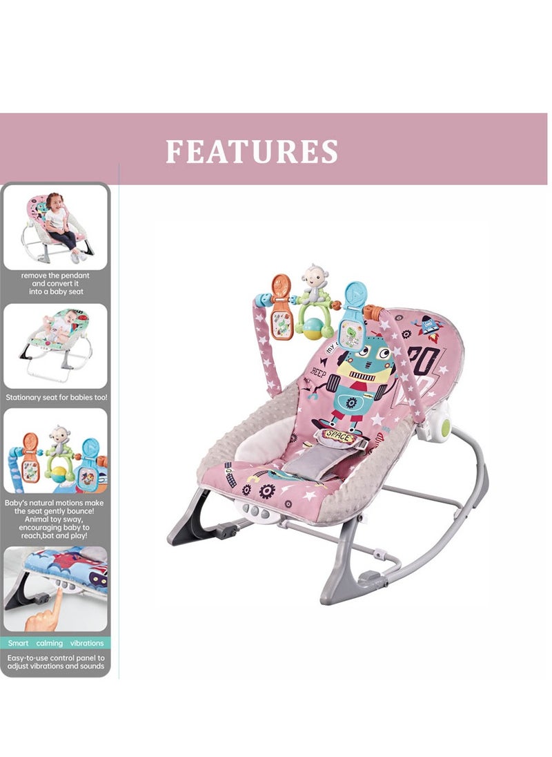 Factory Price Printed Baby Rocker With Soothing Music,  Calm Vibrations and Removable Toys - Space Pink