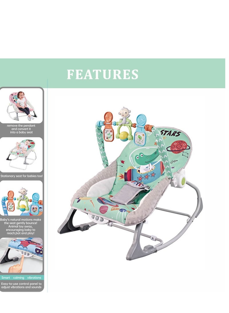 Factory Price Printed Baby Rocker With Soothing Music,  Calm Vibrations and Removable Toys - Space Green