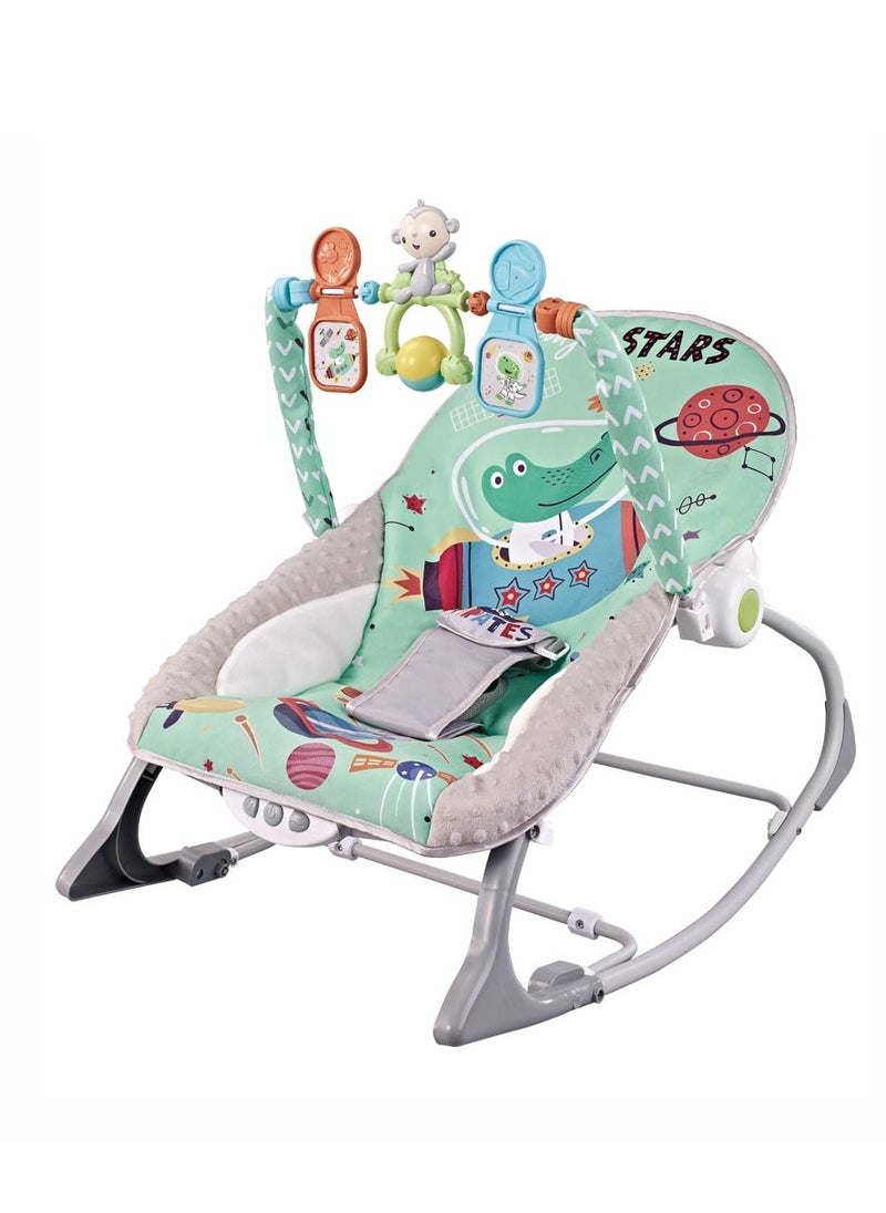 Factory Price Printed Baby Rocker With Soothing Music,  Calm Vibrations and Removable Toys - Space Green