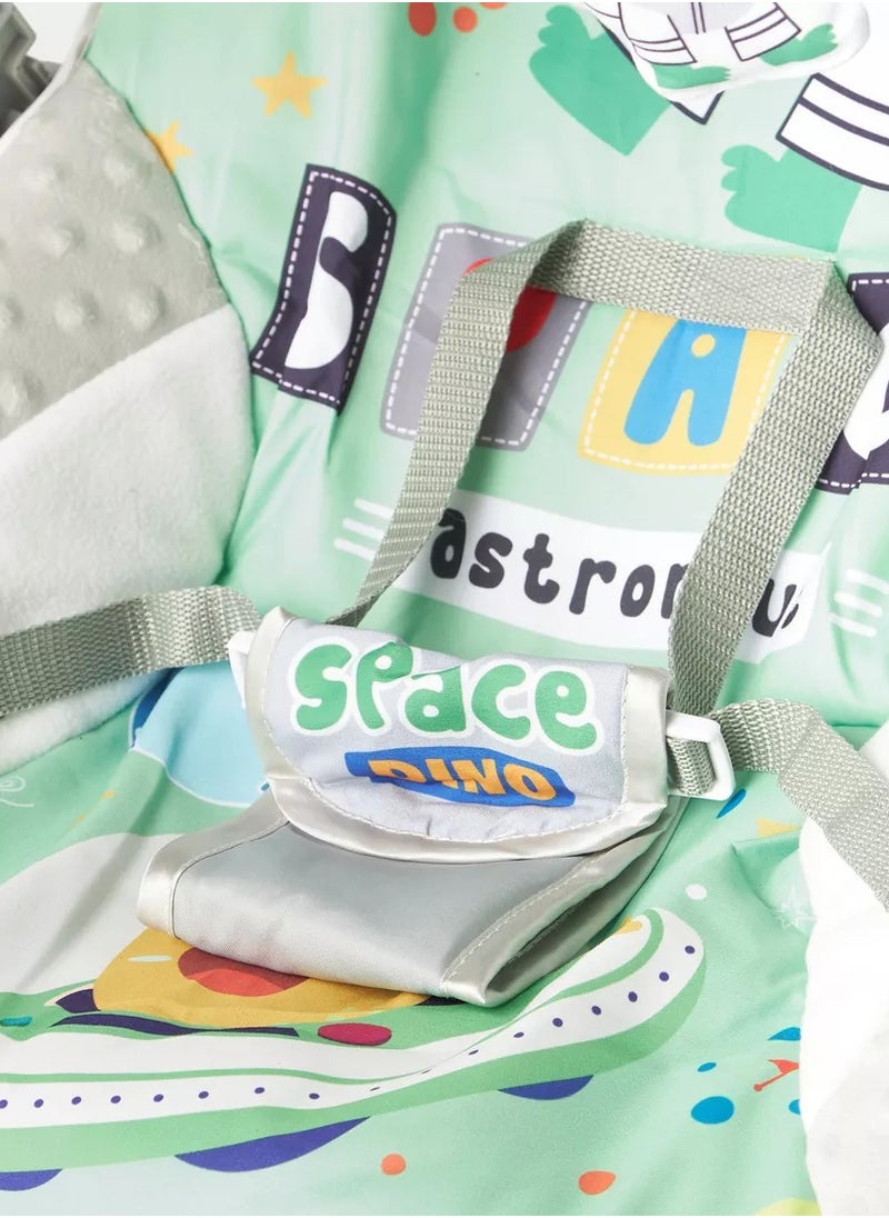 Factory Price Printed Baby Bouncer With Soothing Music,  Calm Vibrations and Removable Toys - Space Dino