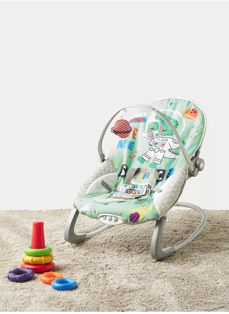 Factory Price Printed Baby Bouncer With Soothing Music,  Calm Vibrations and Removable Toys - Space Dino