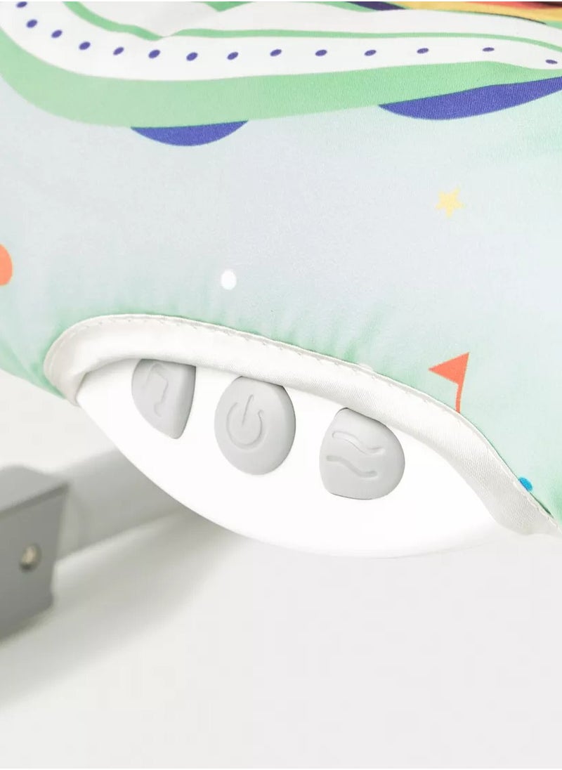 Factory Price Printed Baby Bouncer With Soothing Music,  Calm Vibrations and Removable Toys - Space Dino