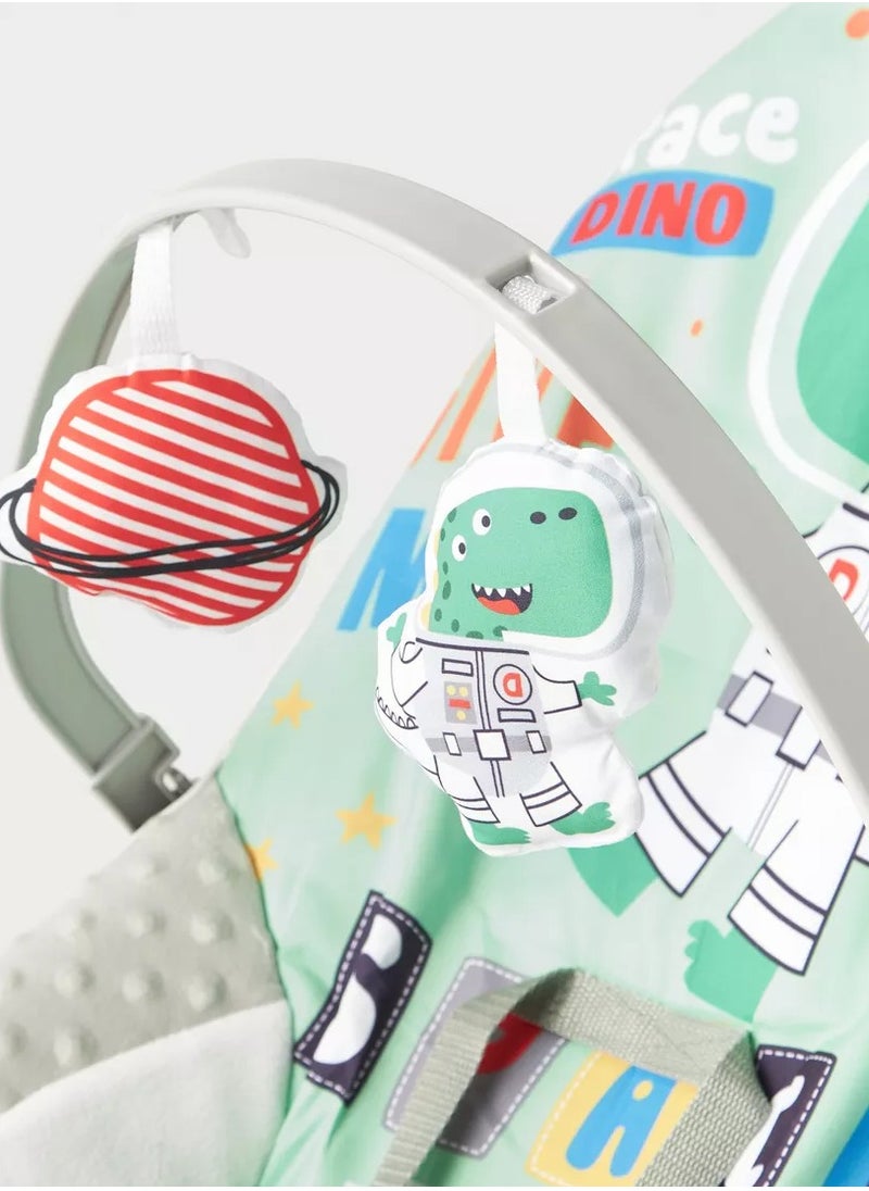 Factory Price Printed Baby Bouncer With Soothing Music,  Calm Vibrations and Removable Toys - Space Dino