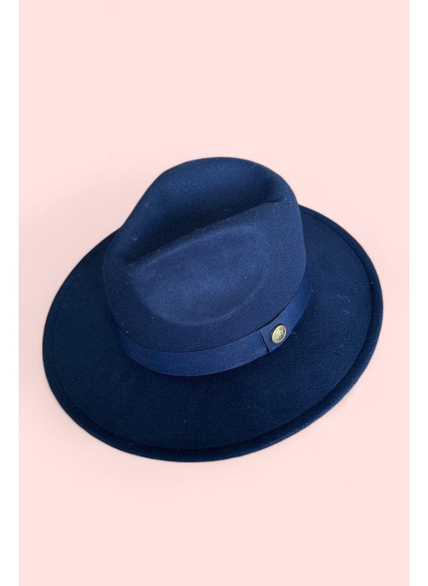 Imported Navy Blue Felt Hat Hard Cowboy Panama Hat - Adjustable