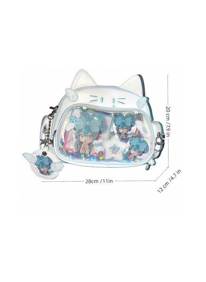 Cute Cat Ita Bag ,Pin Display Backpack, for School Preppy Backpack ,for Girls Y2k Aesthetic Single Shoulder, Crossbody (White Bag)