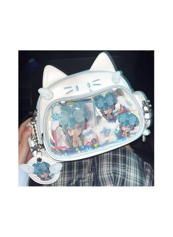 Cute Cat Ita Bag ,Pin Display Backpack, for School Preppy Backpack ,for Girls Y2k Aesthetic Single Shoulder, Crossbody (White Bag)