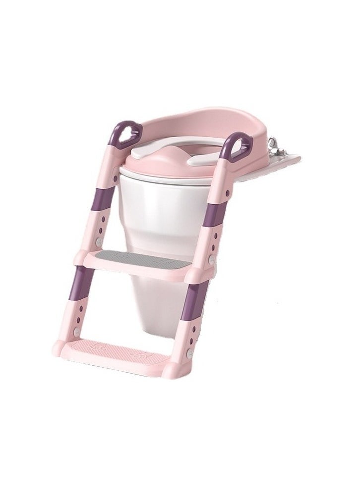 Children's toilet ladder baby assistant staircase foldable toilet ring (PVC Ped) (PVC Ped) Colour:Pink Body:54 - 61 cm