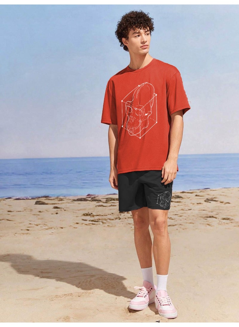 Lover Couple Combination T-Shirt-Shorts Brooklyn Printed Oversize Smoke