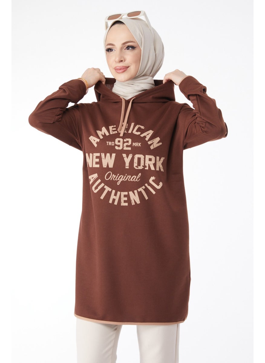 13130-COFFEE Front Printed Sweatshirt