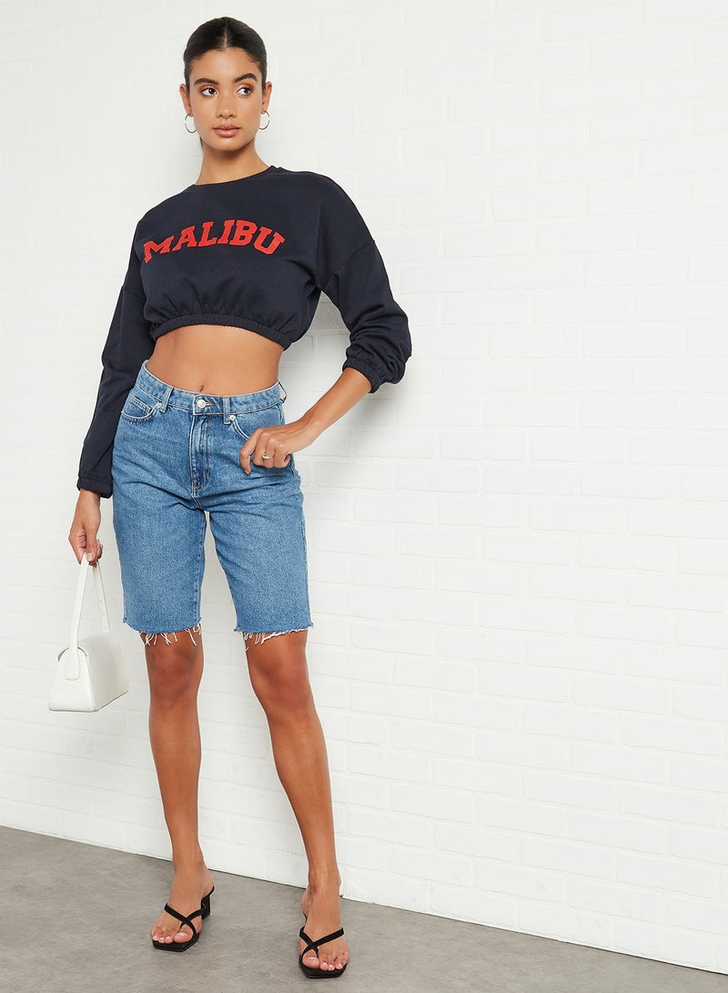 Malibu Cropped Sweatshirt Navy