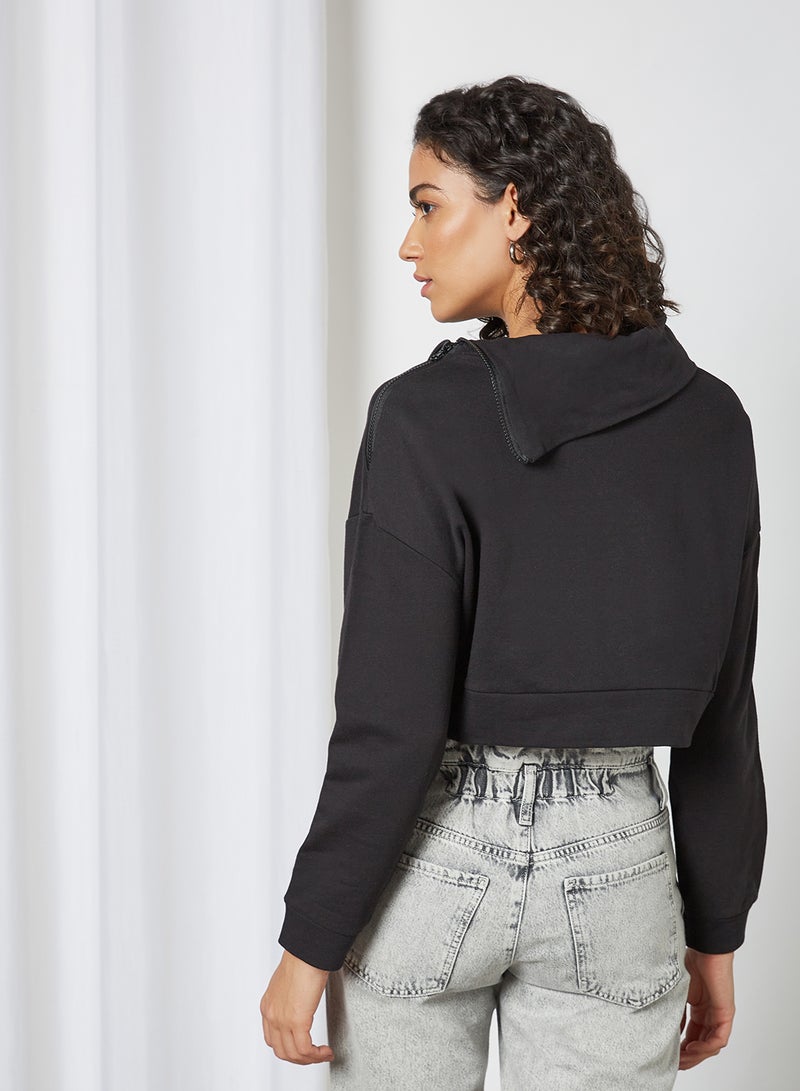 Turtle Neck Cropped Sweatshirt Black