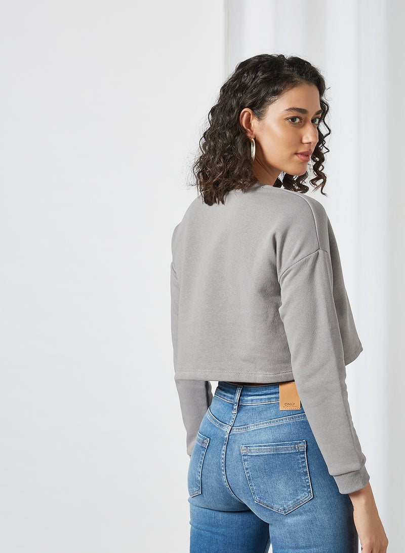 Space Patch Cropped Sweatshirt Grey