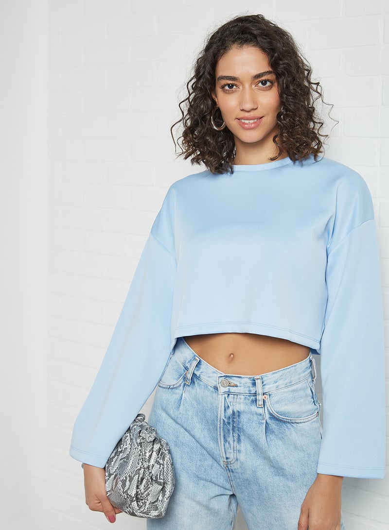 Drop Shoulder Crop Top Blue