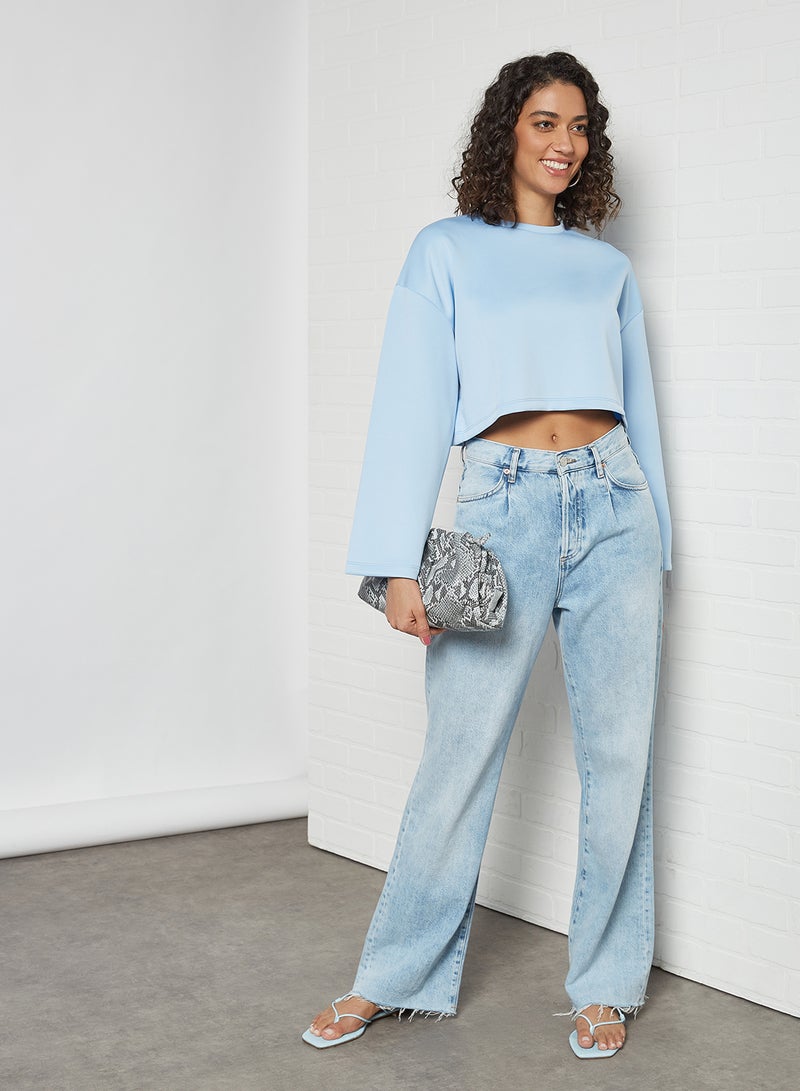 Drop Shoulder Crop Top Blue