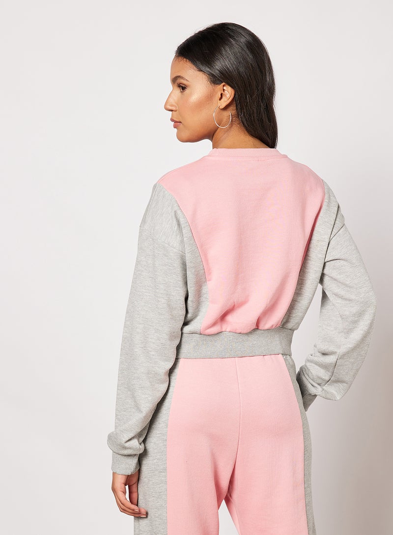 Colourblock Cropped Sweatshirt Pink