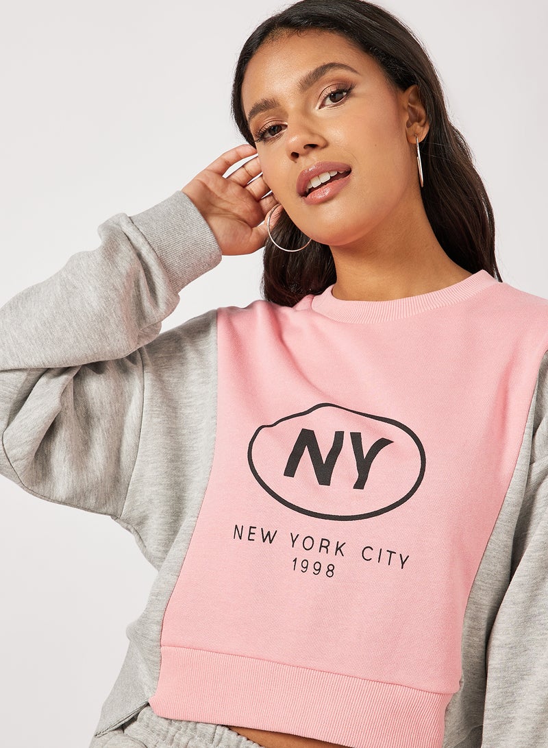 Colourblock Cropped Sweatshirt Pink