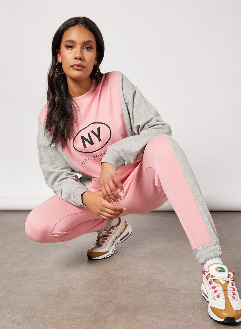 Colourblock Cropped Sweatshirt Pink