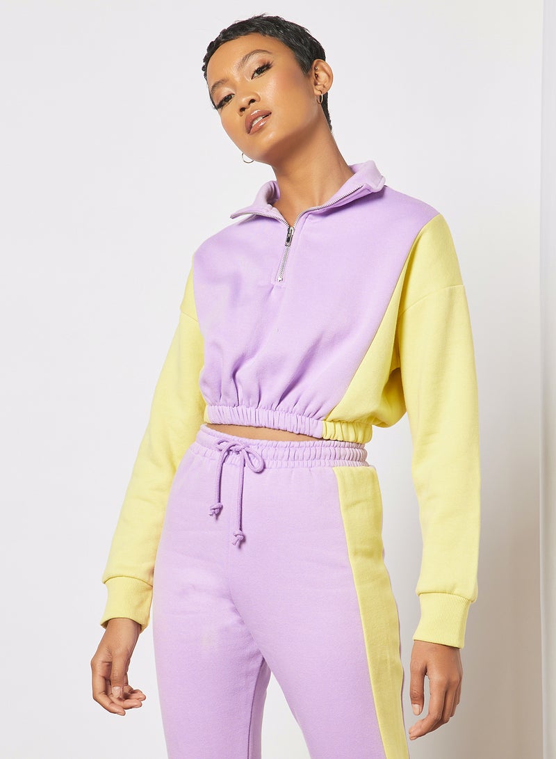 Colourblock Cropped Sweatshirt Purple/Yellow