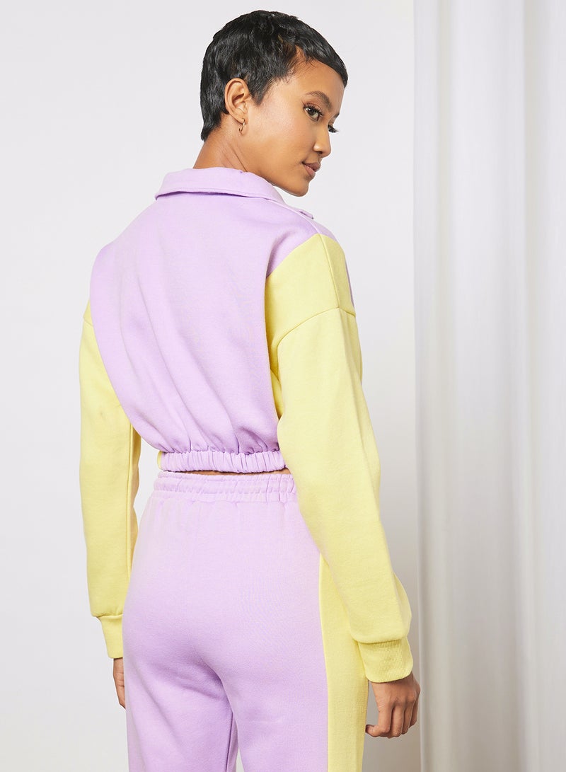 Colourblock Cropped Sweatshirt Purple/Yellow