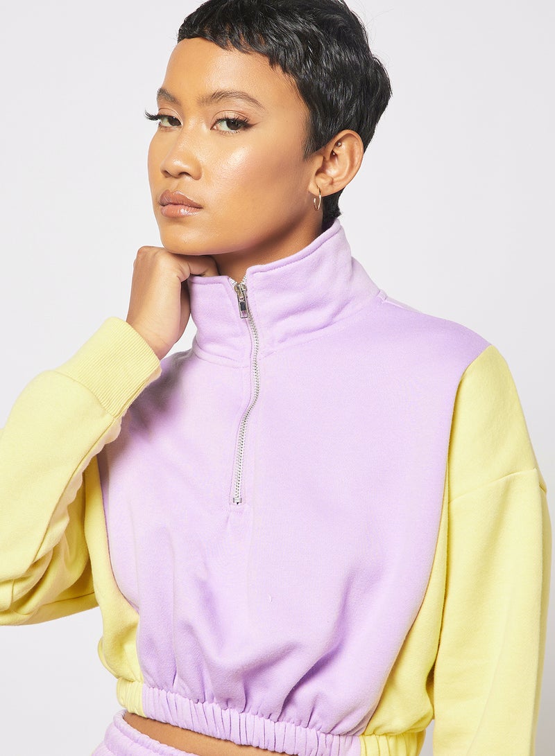 Colourblock Cropped Sweatshirt Purple/Yellow