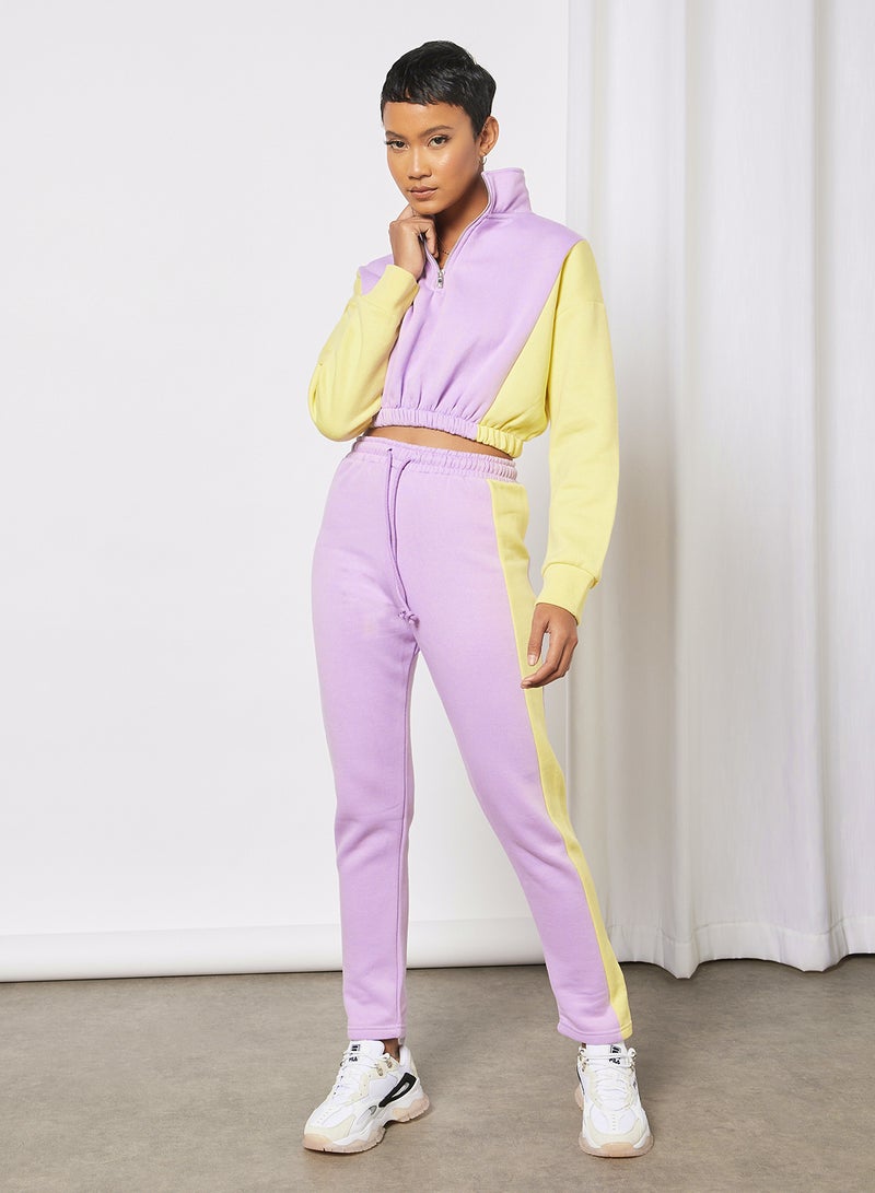 Colourblock Cropped Sweatshirt Purple/Yellow