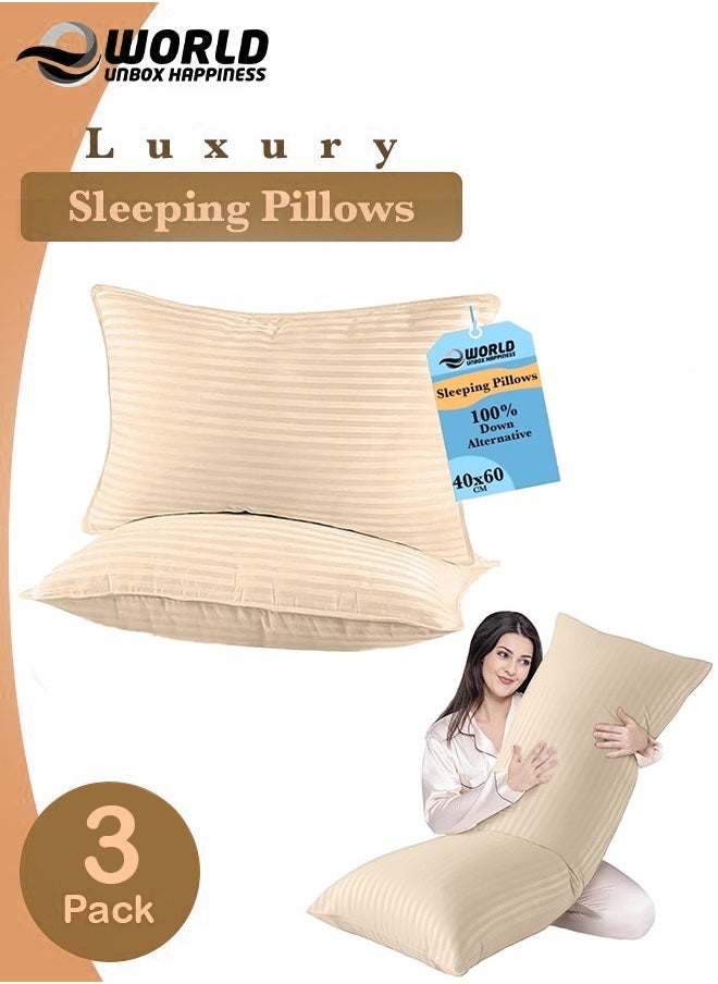 3-piece Bedding Set Includes 2 Premium Bed Pillows & 1 Full-Body Pillow for Adults, Breathable & Ideal for Side Sleepers with Polyester Filling & Soft Cotton Cover, Available in Multiple Colors